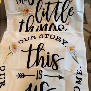 Decorative White Pillow Covers with Black Script